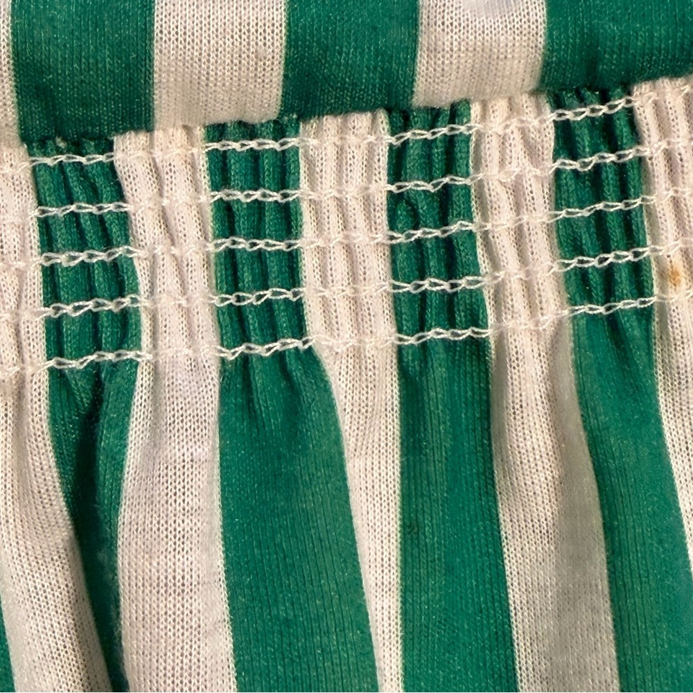 VINTAGE 80s green white stripe dress midi short cap sleeve belted waist nautical - Picture 10 of 11